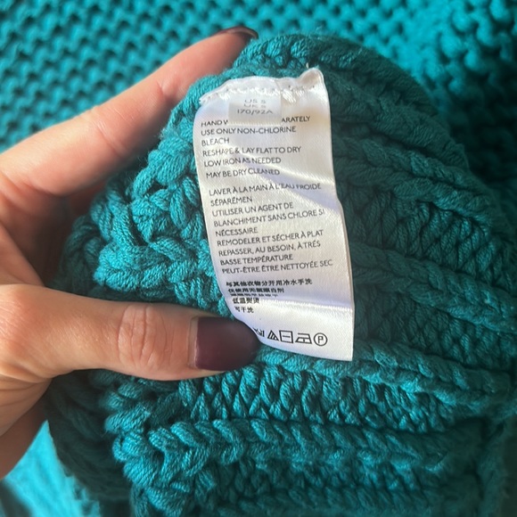 🎉 Free People | Turquoise Chunky Knit Cropped Half Turtleneck Sweater Size S/P - Picture 6 of 7